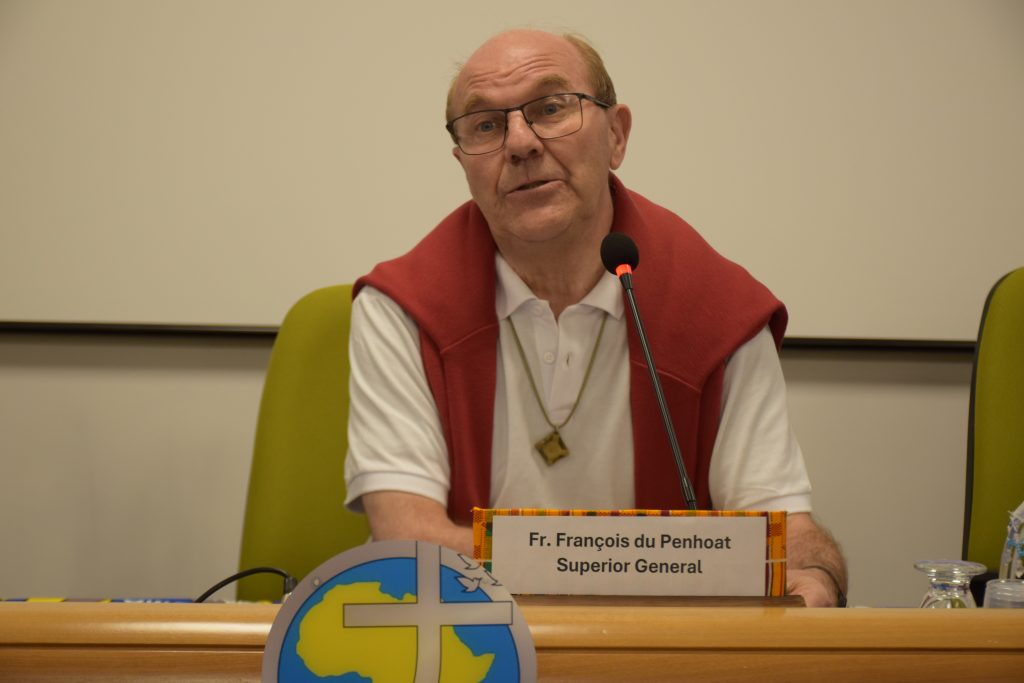 Fr. François Du Penhoat, newly elected Superior General of the SMA, addresses delegates during the plenary session of the 22nd SMA General Assembly at Rocca di Papa on May 30, 2025.